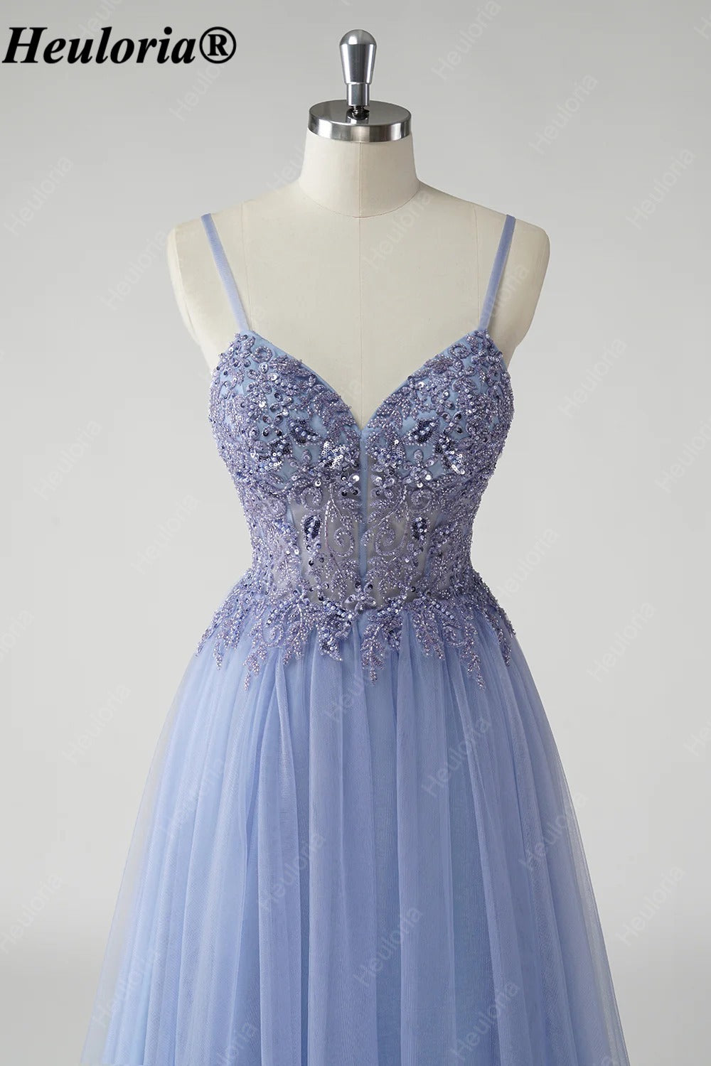 HEULORIA Romantic Lavender Lace A-Line Tulle Prom Dress with Sweetheart Neckline Illusion Corset Bodice ED-503