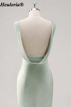 heuloria Sage Green V-Neck Satin Bridesmaid Dress with Low Cowl Back ed-526