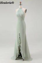 heuloria-Dusty Sage Halter Bridesmaid Dress with Ruffle Slit-ed-552