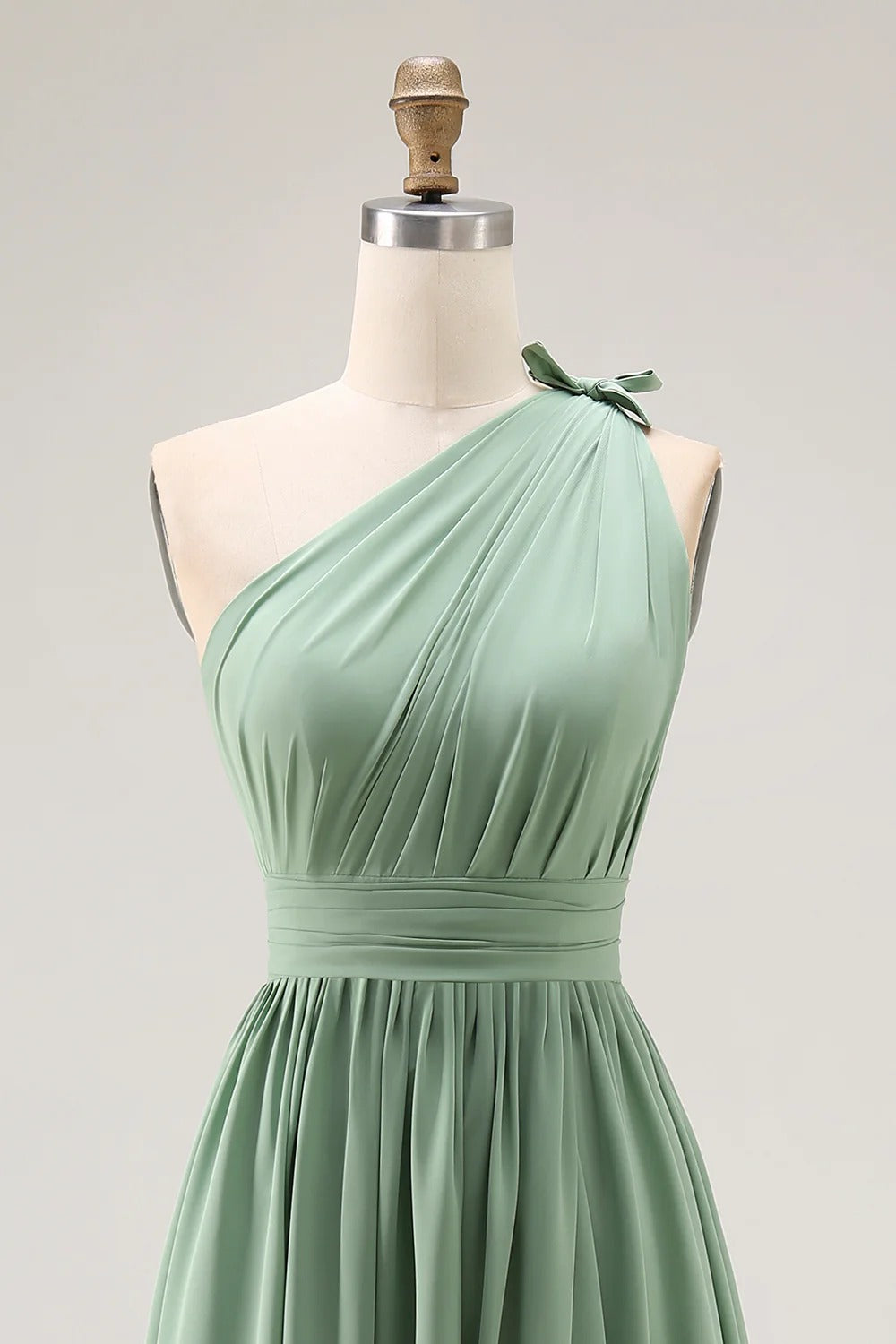 HEULORIA Sage Green One-Shoulder Pleated Chiffon Floor-Length Bridesmaid & Evening Dress ED-243