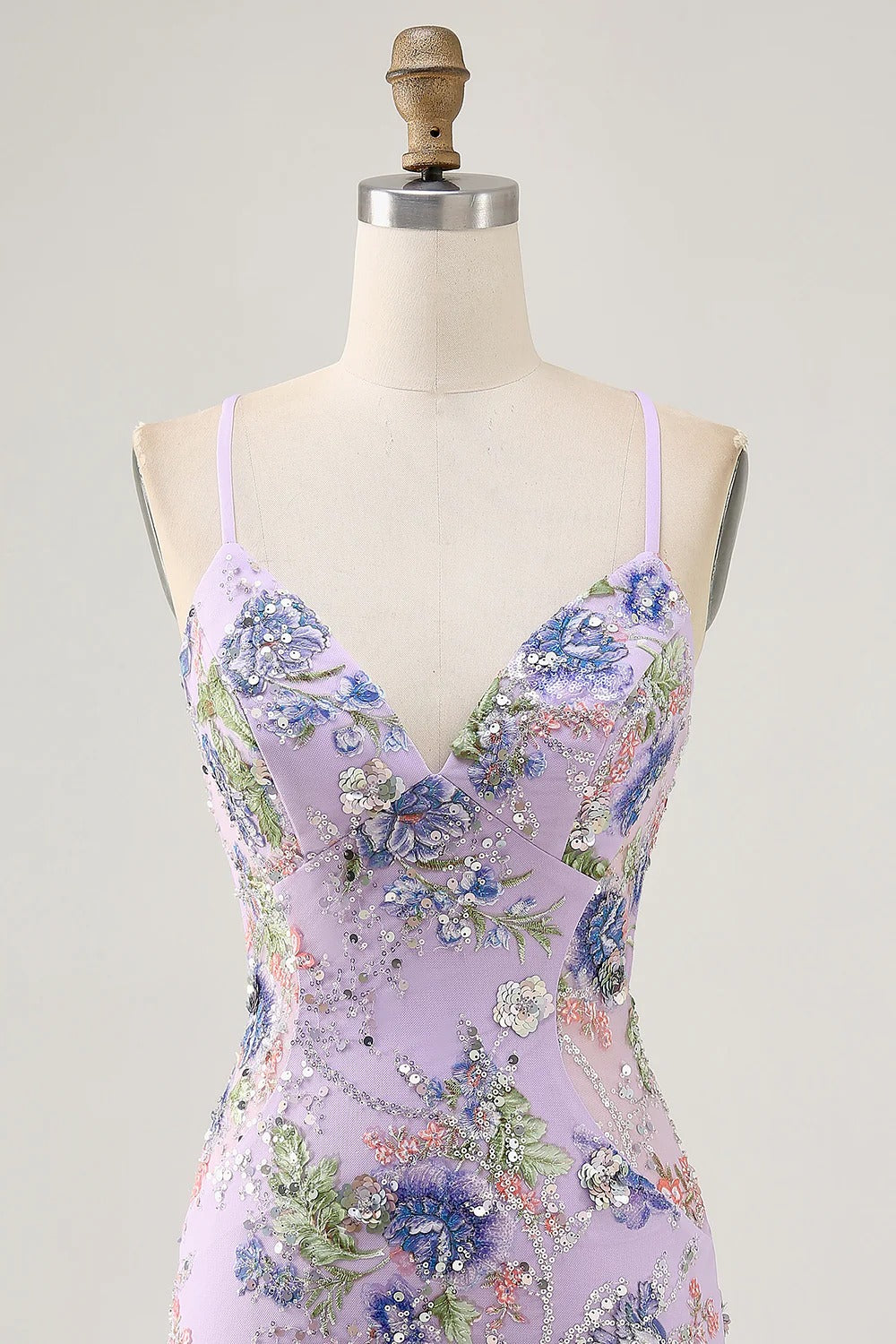 HEULORIA Floral Embroidered Sequin Bodycon Mini Dress with Sheer Mesh Cut-outs and Lace-Up Back ED-597
