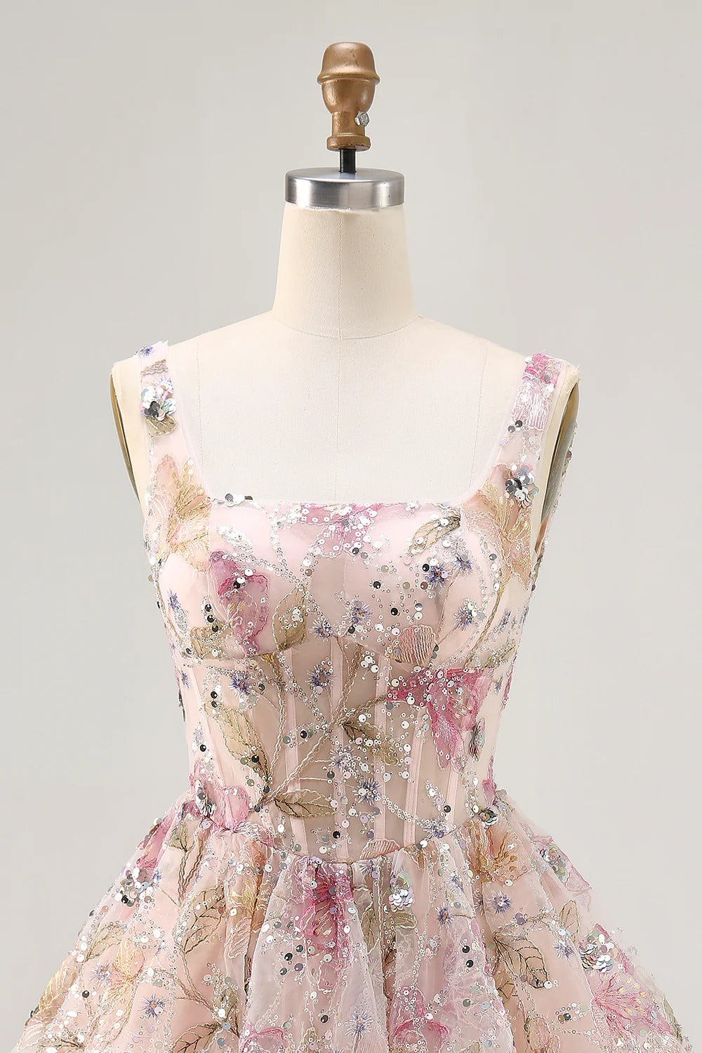 HEULORIA Sparkly Floral Embroidered Mini Homecoming Dress with Corset Bodice and Lace-up Back ED-598