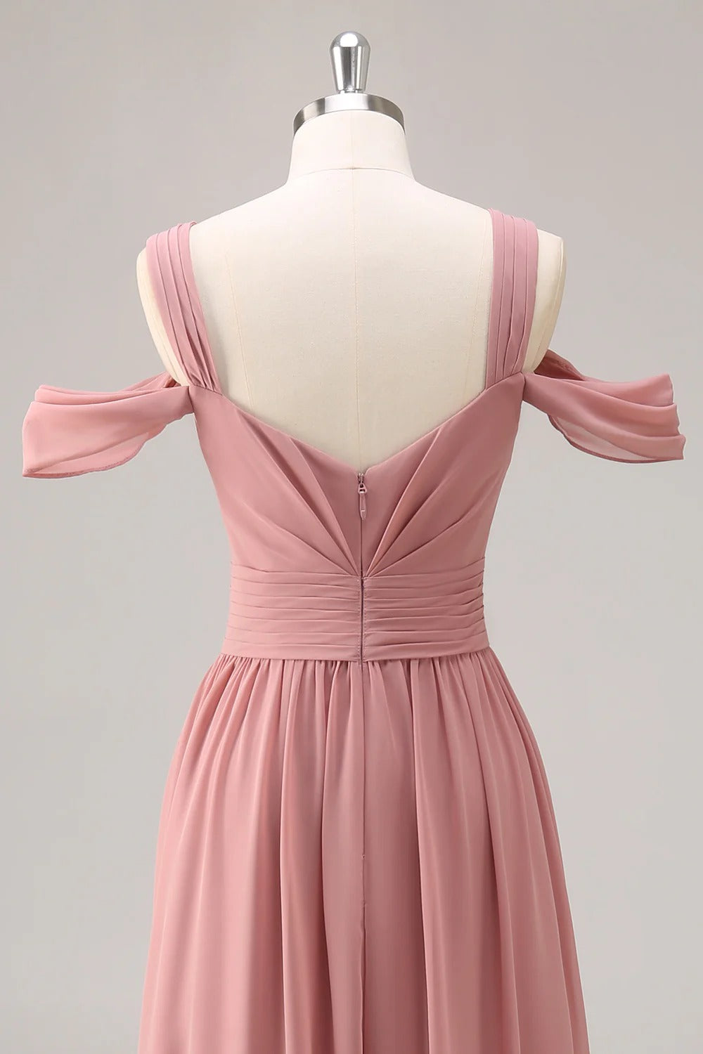 HEULORIA Elegant Dusty Rose Cold-Shoulder Chiffon Bridesmaid Dress with Criss-Cross Ruched Bodice and Side Slit ED-258
