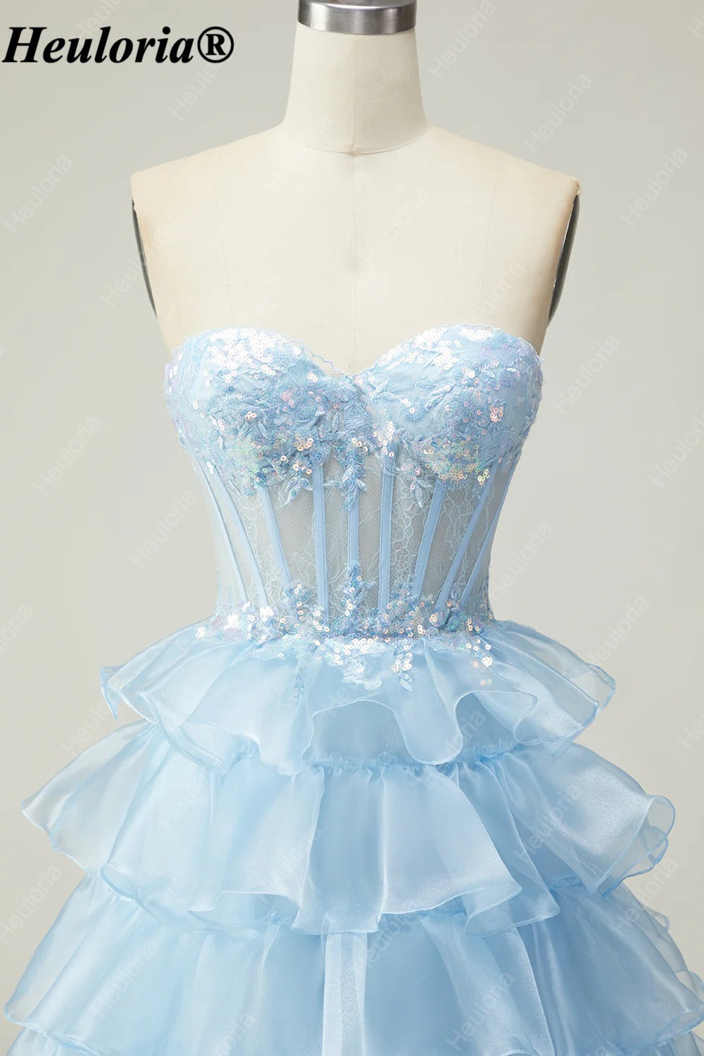 heuloria Strapless Tiered Ruffle Prom Dress with Sheer Corset Bodice ed-510