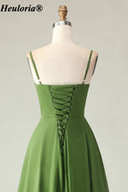 heuloria-Olive Green Pleated Bridesmaid Dress with Cascading Skirt-ed-534