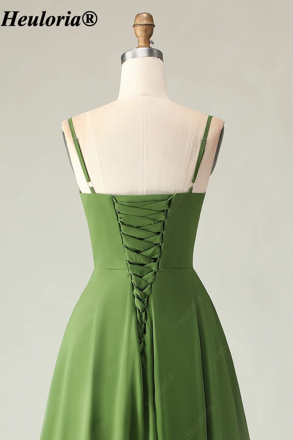 heuloria-Olive Green Pleated Bridesmaid Dress with Cascading Skirt-ed-534