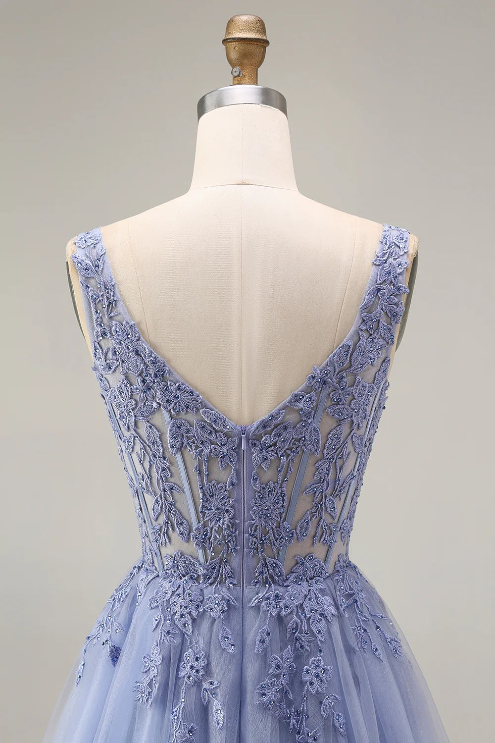 Heuloria Romantic Square Neck Lavender Lace A-Line Tulle Prom Dress with Illusion Corset Bodice ED-502