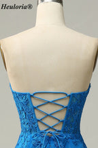 HEULORIA Elegant Strapless Sweetheart Floral Lace Mermaid Evening Gown with Corset Back ED-367