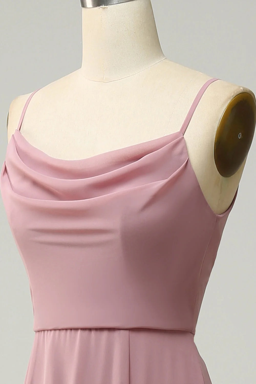 HEULORIA Dusty Rose Cowl Neck Spaghetti Strap Chiffon Bridesmaid Dress - Elegant Floor-Length Evening Gown ED-248