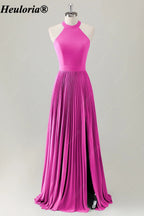 HEULORIA Halter Pleated A-Line Bridesmaid Dress with Bow Back ED-1006