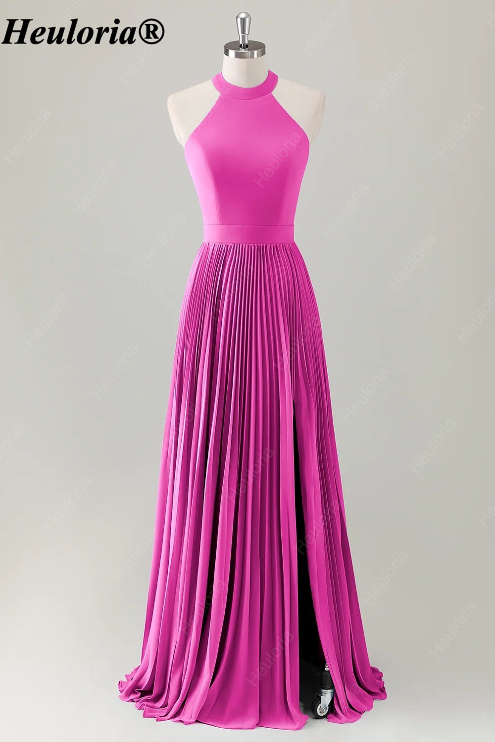 HEULORIA Halter Pleated A-Line Bridesmaid Dress with Bow Back ED-1006