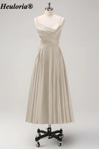 HEULORIA Spaghetti Strap Satin Tea-Length Bridesmaid Dress ED-1015