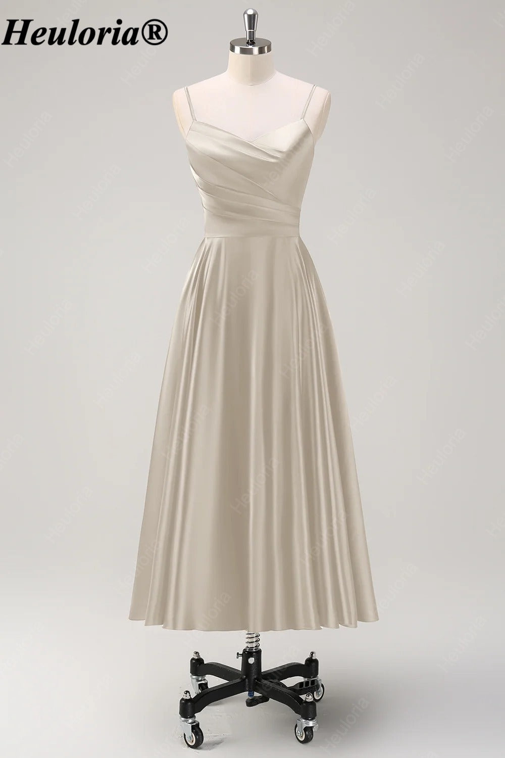 HEULORIA Spaghetti Strap Satin Tea-Length Bridesmaid Dress ED-1015