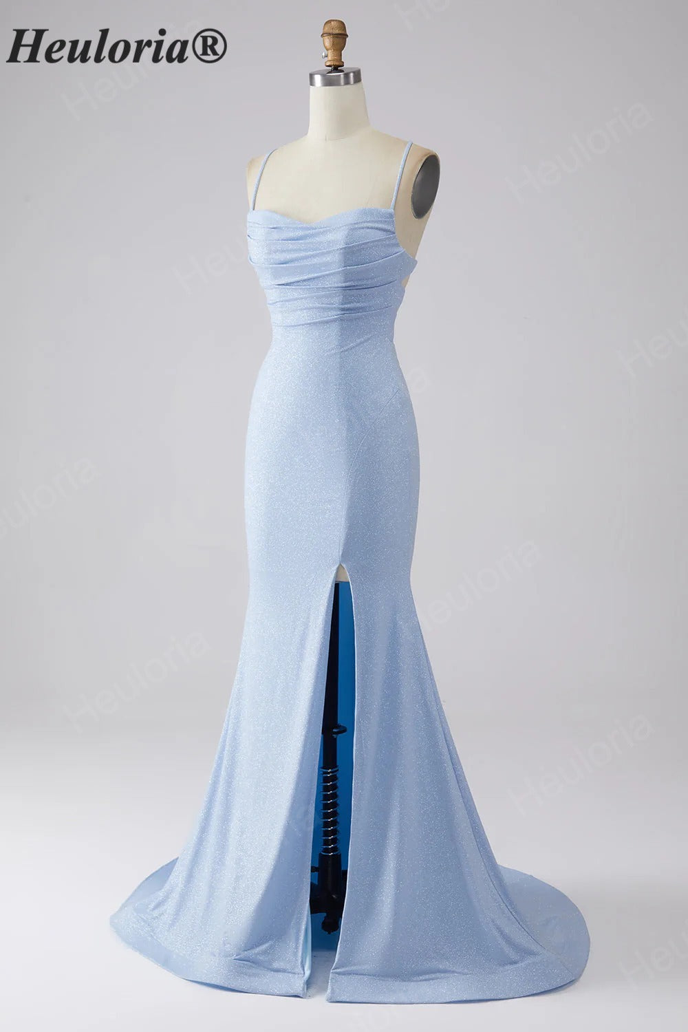 HEULORIA Sparkling Cowl Neck Mermaid Prom Dress with High Slit and Lace-Up Back ED-653