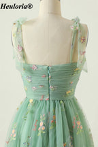 heuloria Floral Embroidered Tulle A-Line Dress with Bow Straps ed-525