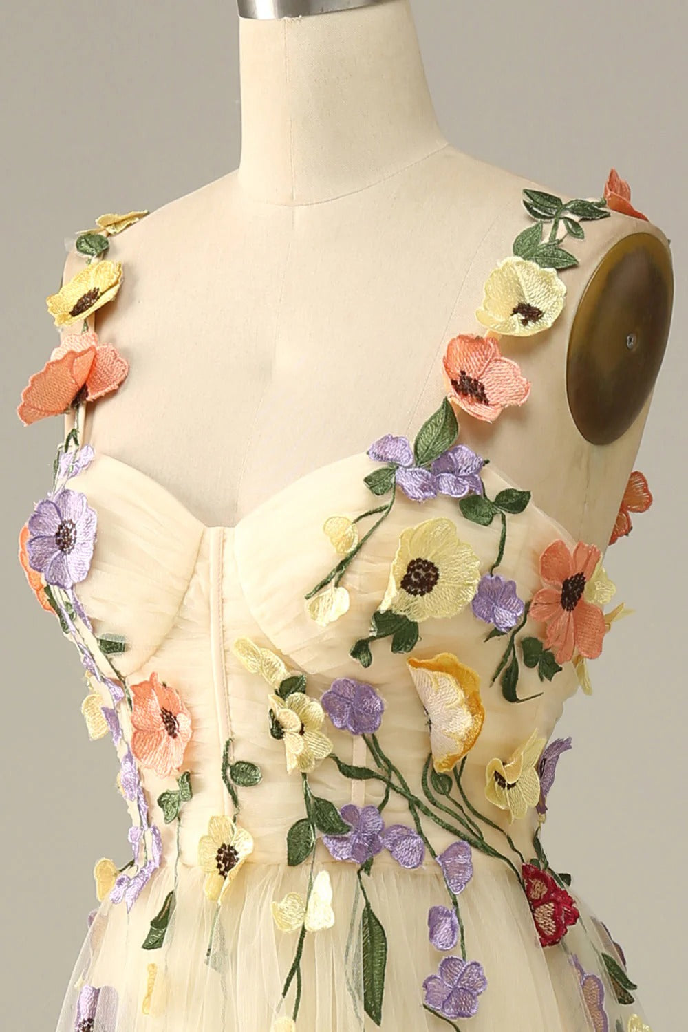 Heuloria Enchanted Garden 3D Floral Appliqué Tulle Prom Dress - Whimsical A-Line Formal Gown ED-585