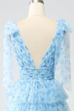 HEULORIA Ethereal Light Blue Floral Print Tiered Tulle Evening Gown with Tie-Up Shoulders ED-580