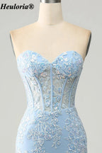 HEULORIA Strapless Sweetheart Lace Corset Prom Dress with Slit ED-369