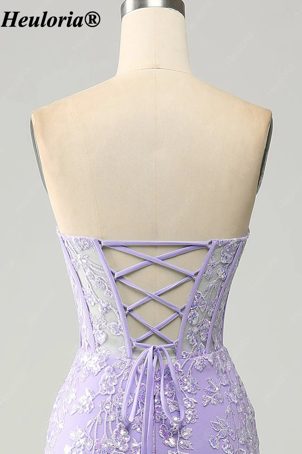 HEULORIA Strapless Sweetheart Lace Corset Prom Dress with Slit ED-369
