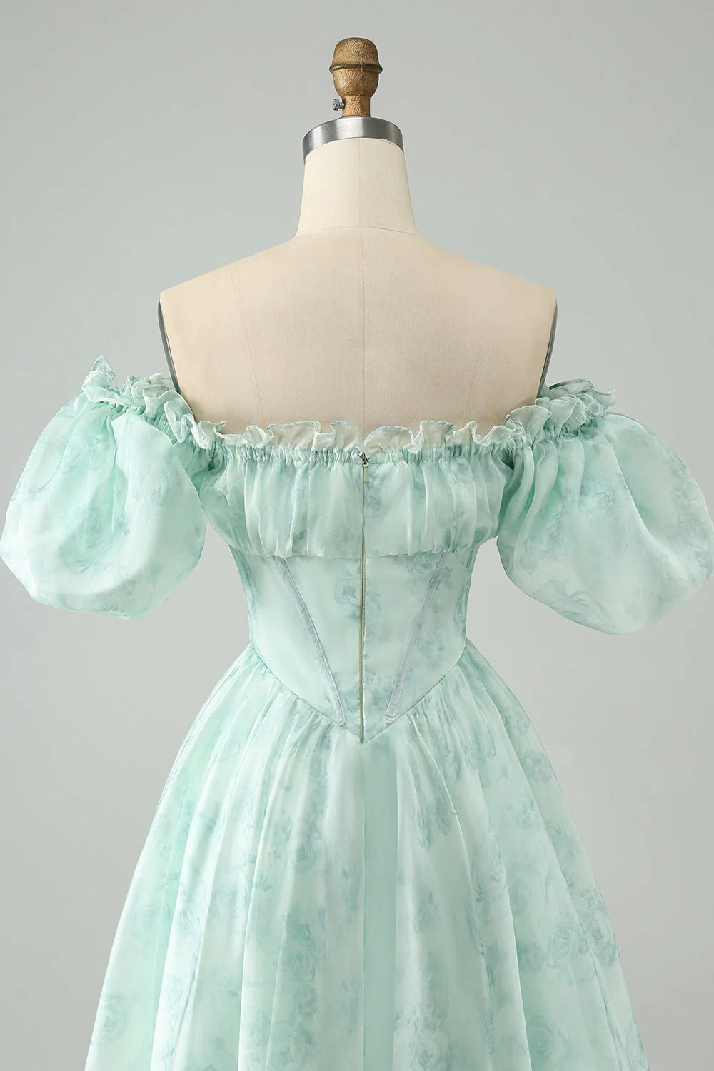 HEULORIA Romantic Floral Puff Sleeve Square Neck Mini Dress with Corset Waist ED-592