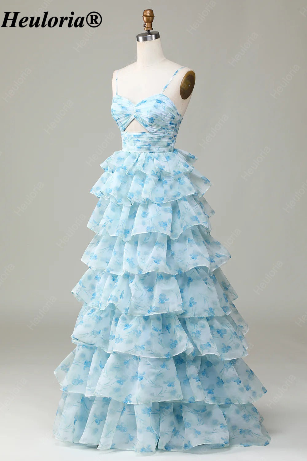 HEULORIA Blue Floral Tiered Prom Dress with Sweetheart Neckline and Cutout ED-368