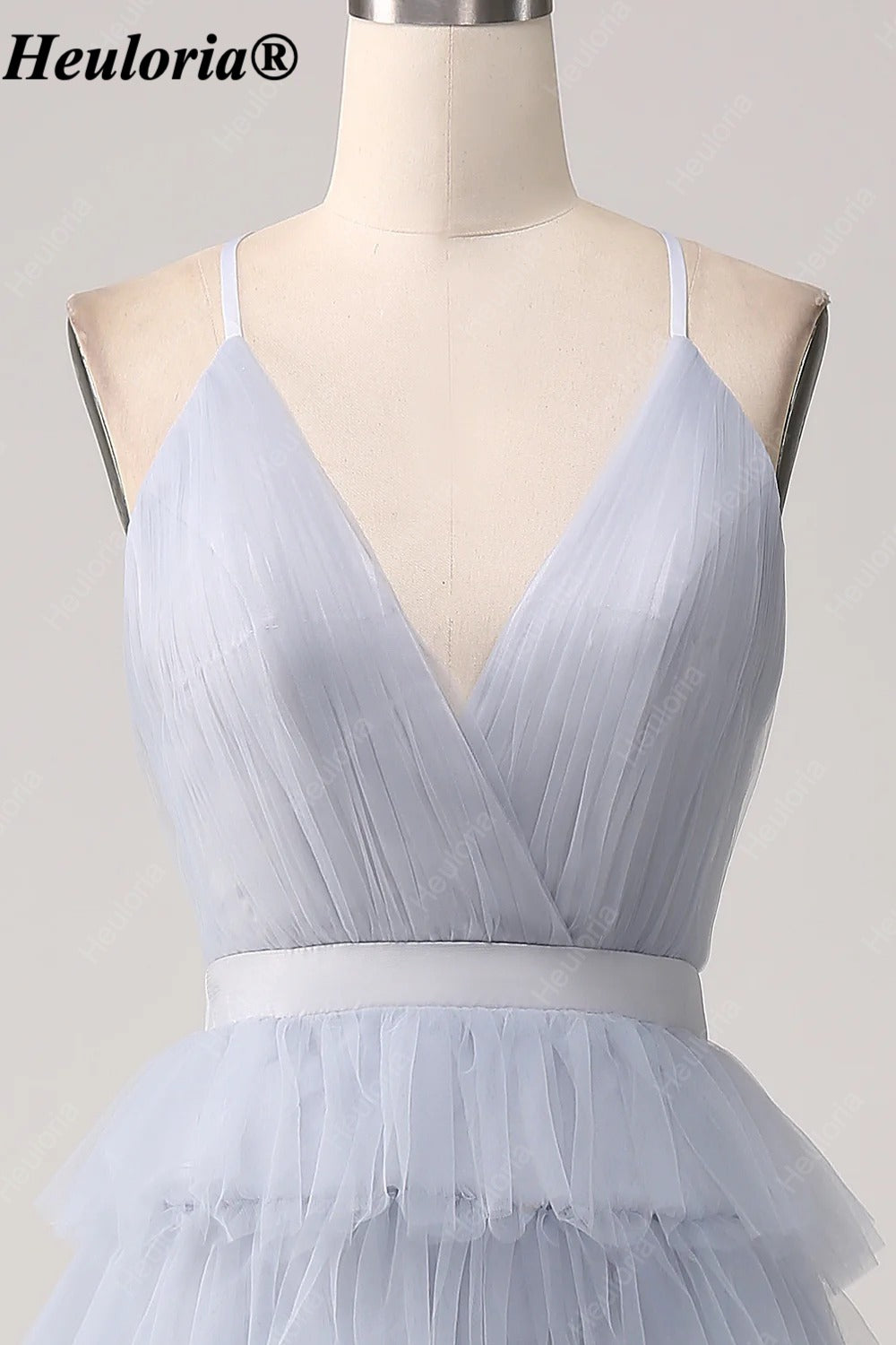 heuloria Dusty Blue V-Neck Tiered Tulle Prom Dress with Open Back ed-583