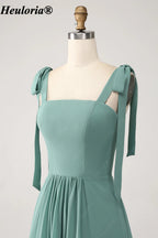 heuloria Eucalyptus Square Neck Bridesmaid Dress with Bow Straps and Ruffle Hem ed-535