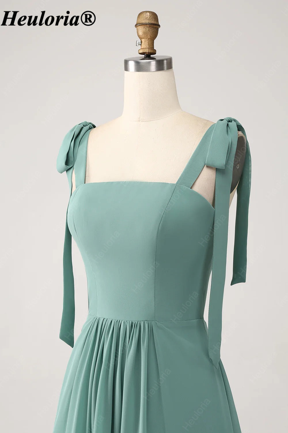 heuloria Eucalyptus Square Neck Bridesmaid Dress with Bow Straps and Ruffle Hem ed-535