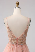 HEULORIA Sparkling Floral Beaded Tulle Prom Dress with High Slit - Elegant A-Line Evening Gown ED-572