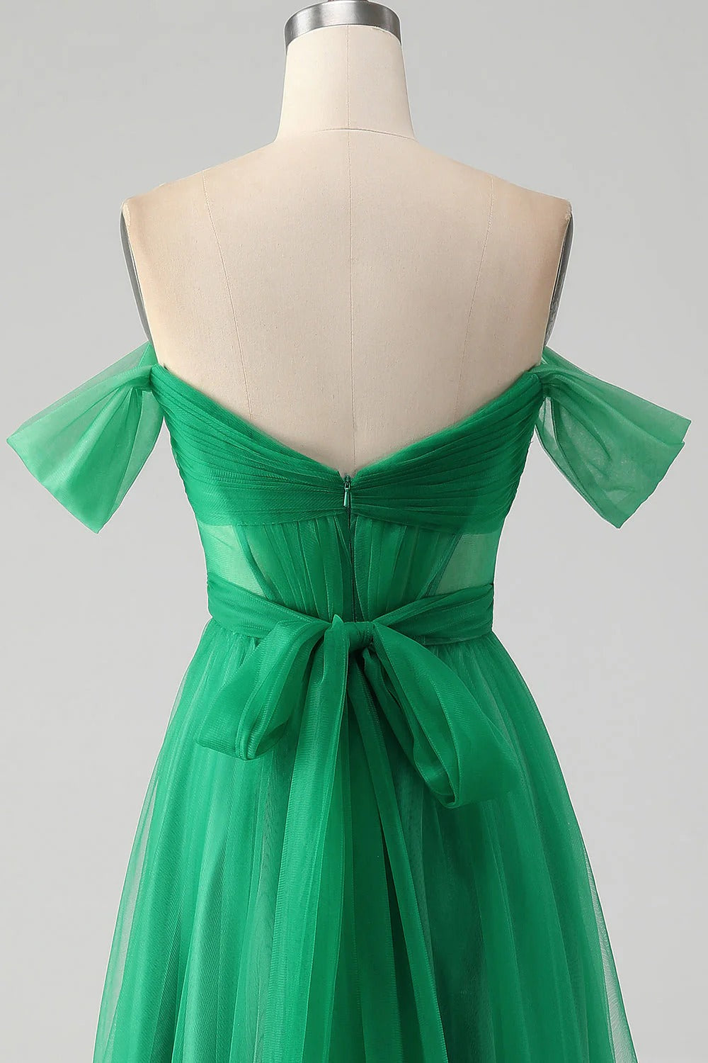 HEULORIA Emerald Green Off-the-Shoulder Tulle Gown - Corset Bodice A-Line Evening Dress ED-262
