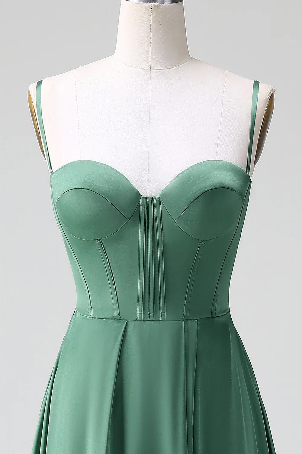 HEULORIA Eucalyptus Green Satin Sweetheart Spaghetti Strap Gown - Lace-up A-Line Formal Dress ED-263