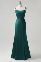 HEULORIA Elegant Satin Mermaid Evening Gown - Square Neck Spaghetti Strap with Oversized Bow & Cascading Ruffles ED-264