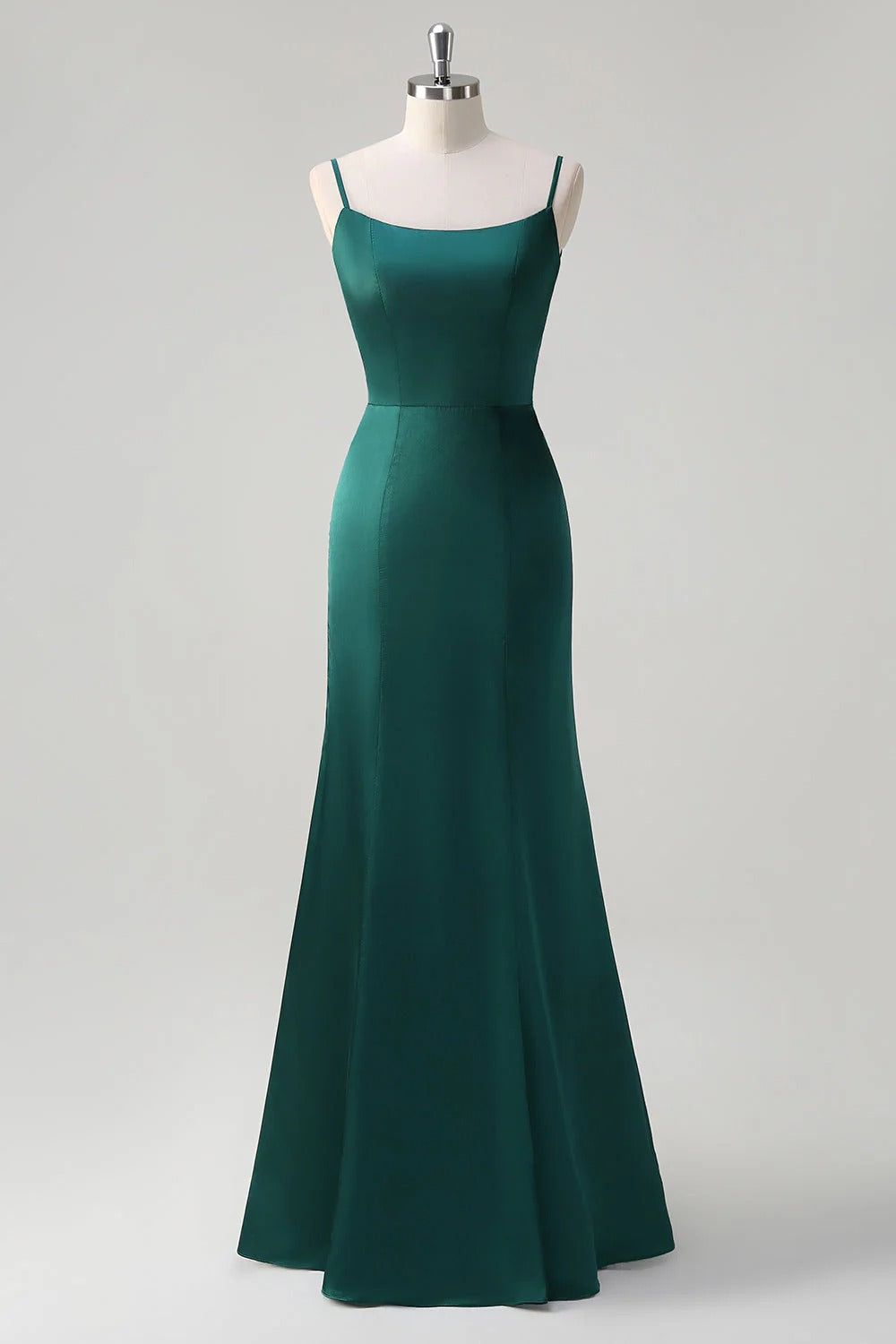 HEULORIA Elegant Satin Mermaid Evening Gown - Square Neck Spaghetti Strap with Oversized Bow & Cascading Ruffles ED-264
