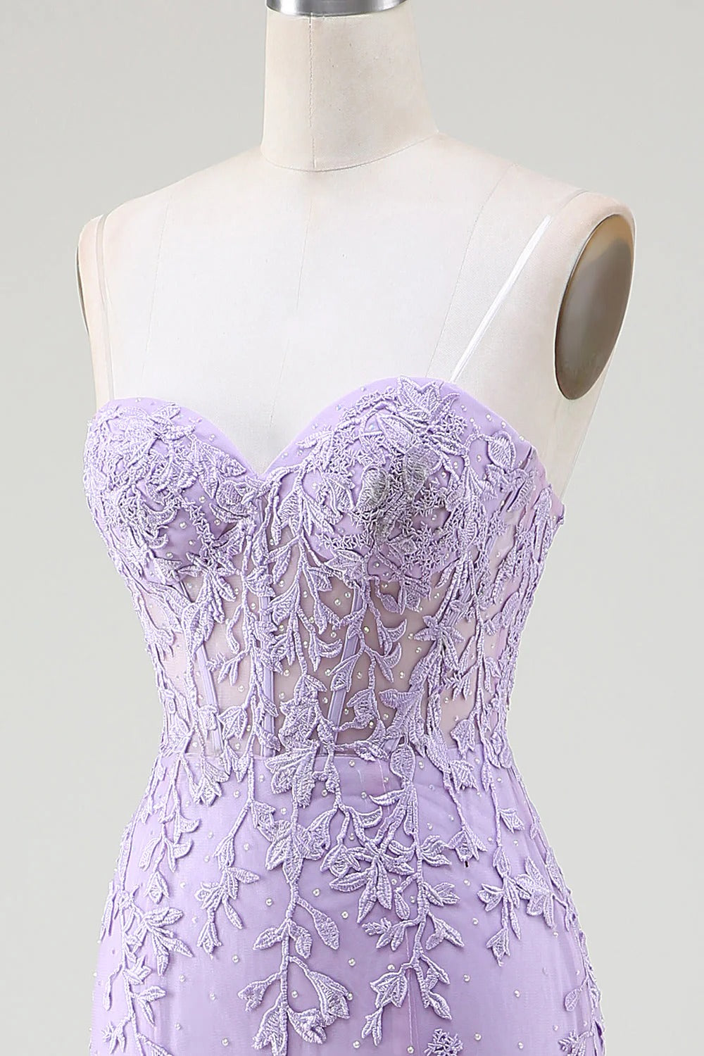 HEULORIA Enchanting Lavender Lace Mermaid Prom Dress with Slit and Corset Back ED-237