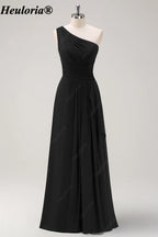 HEULORIA One-Shoulder Ruched Chiffon Bridesmaid Dress with Slit ED-959