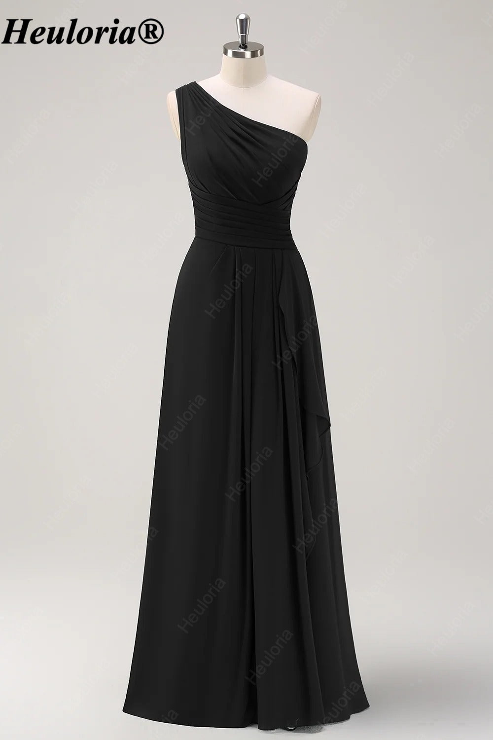 HEULORIA One-Shoulder Ruched Chiffon Bridesmaid Dress with Slit ED-959