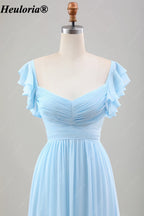 HEULORIA Sky Blue Flutter Sleeve Bridesmaid Dress with Ruffle Hem ED-542
