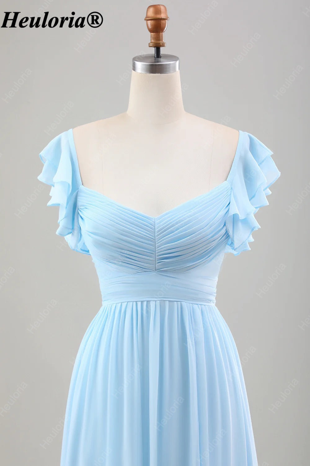 HEULORIA Sky Blue Flutter Sleeve Bridesmaid Dress with Ruffle Hem ED-542