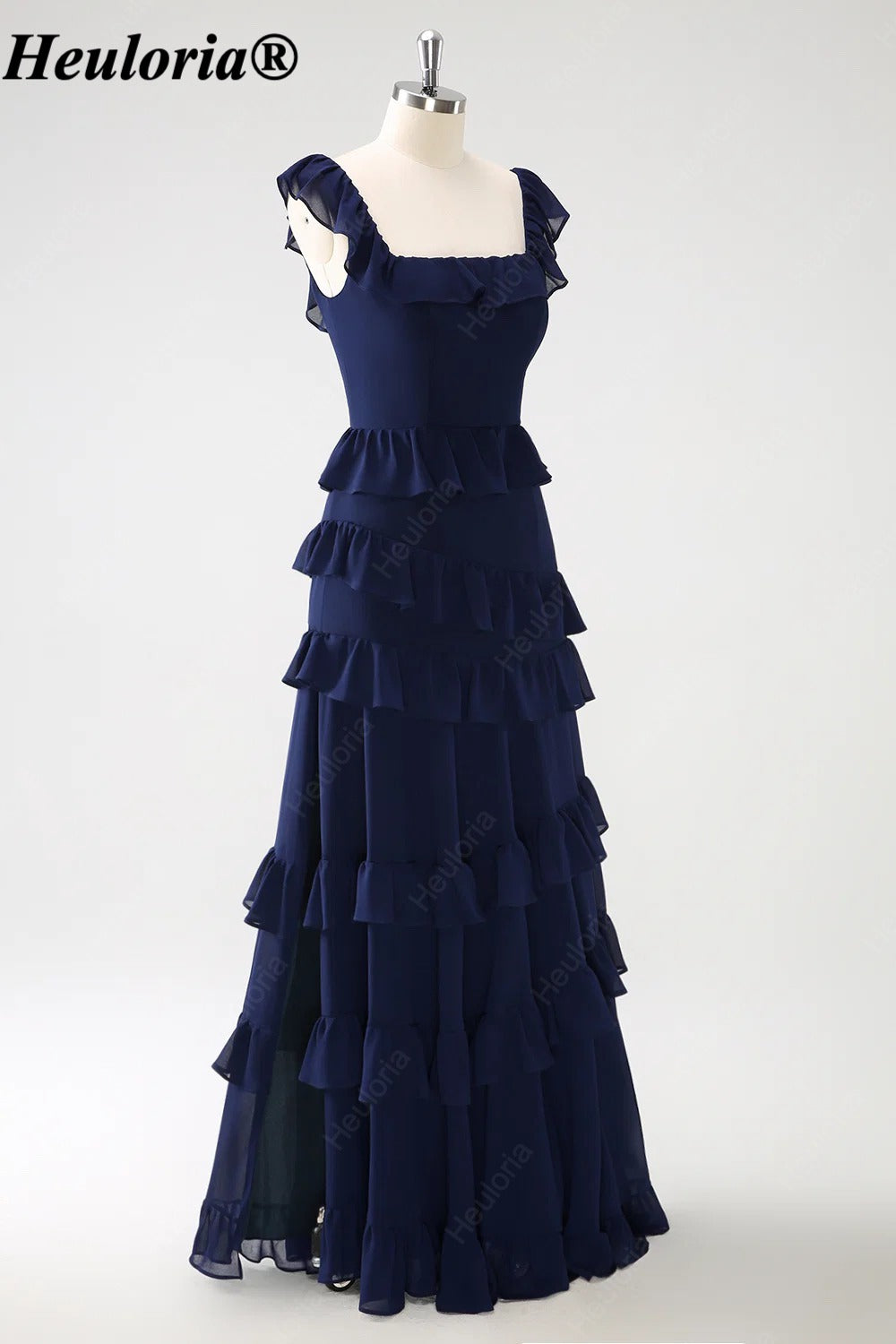 heuloria-Dark Navy Square Neck Ruffle Bridesmaid Dress-ed-556