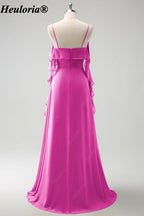 HEULORIA Ruffled Chiffon Bridesmaid Dress with Cascading Drapes | ED-1021