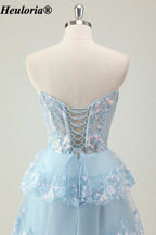 HEULORIA Strapless Sweetheart Floral Tiered Tulle Prom Dress ED-573