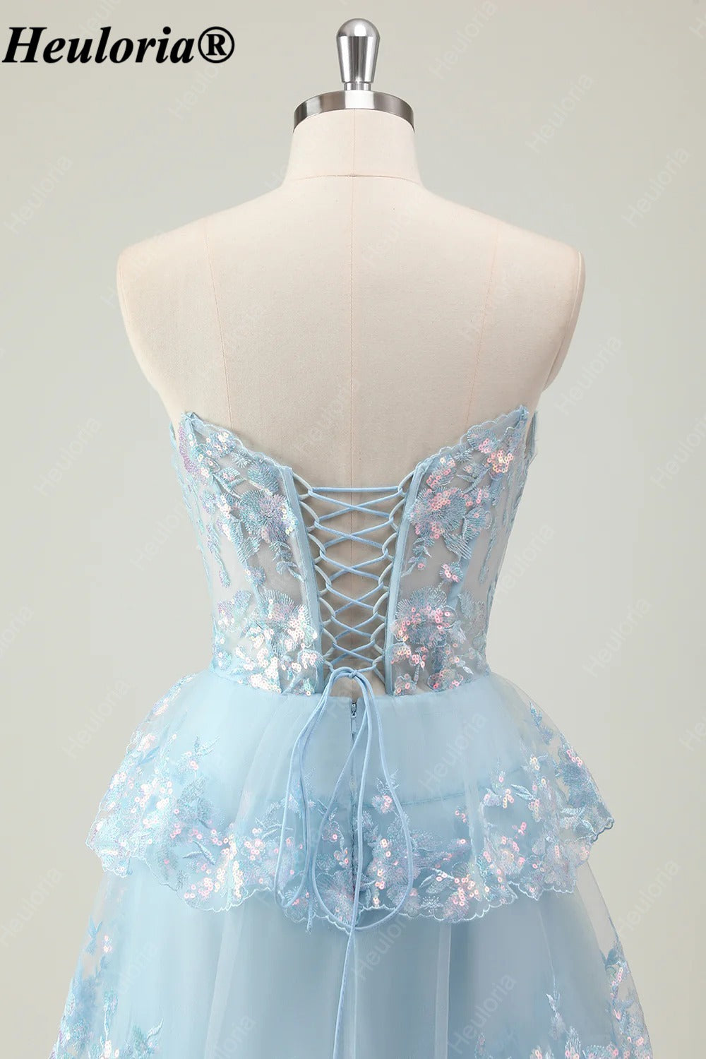 HEULORIA Strapless Sweetheart Floral Tiered Tulle Prom Dress ED-573