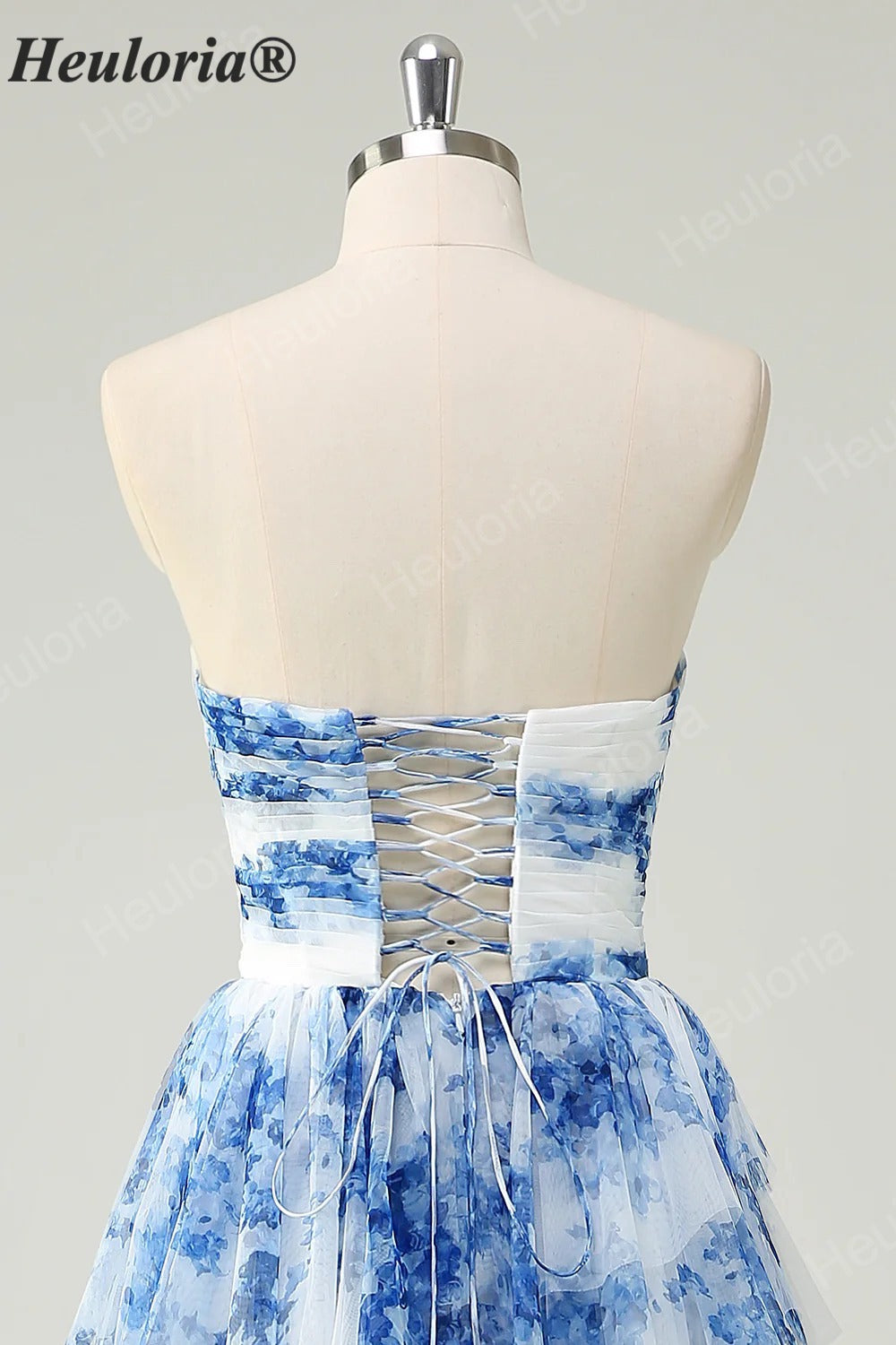 Heuloria Enchanted Garden Watercolor Floral Strapless Tiered Tulle Ball Gown with Velvet Bows ED-657