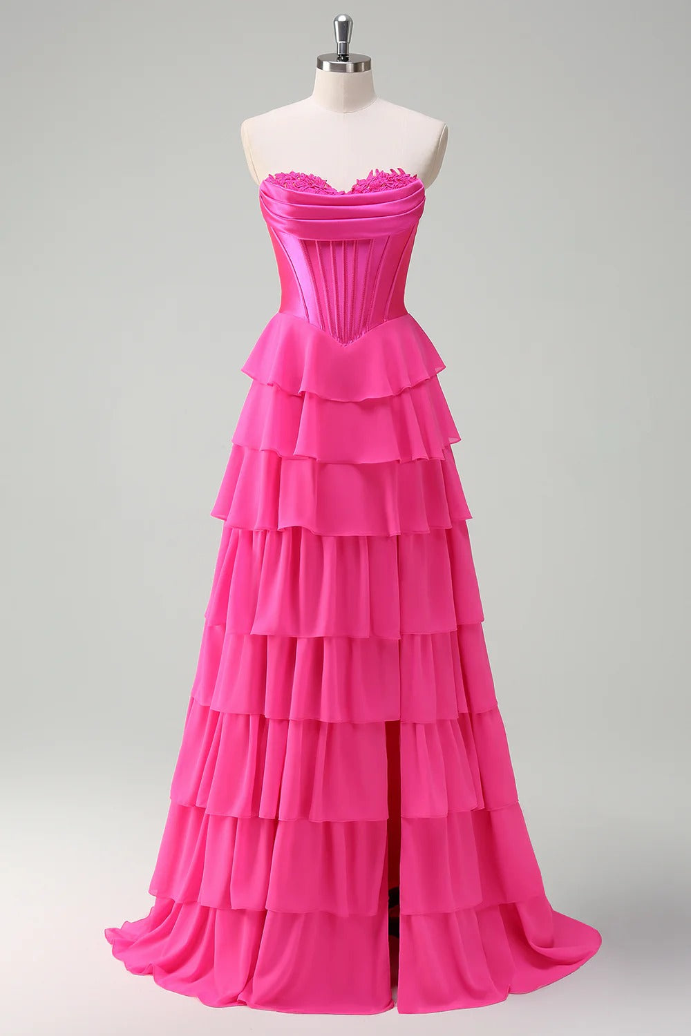 HEULORIA Strapless Corset Bodice Tiered Ruffle Evening Gown - Multi-Color prom dress ED-236