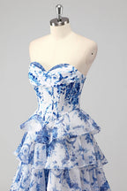 HEULORIA Vintage-Inspired Strapless Floral Gown: Sweetheart Corset Bodice Tiered Ruffle Evening Dress ED-233