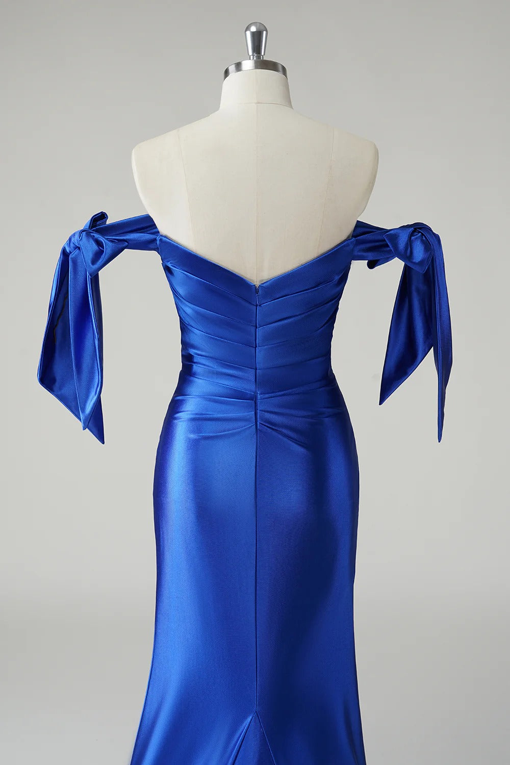 HEULORIA Elegant Royal Blue Off-the-Shoulder Satin Mermaid Evening Dress with High Slit and Bow Knots ED-504
