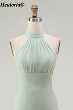 heuloria-Dusty Sage Halter Bridesmaid Dress with Ruffle Slit-ed-552