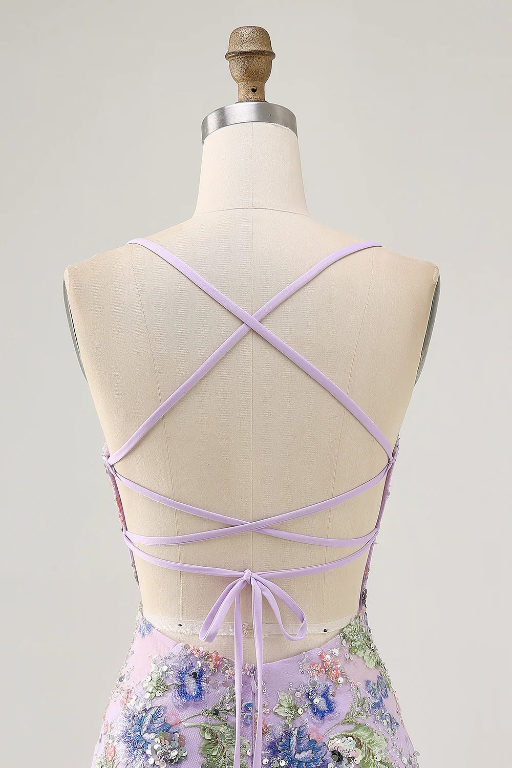 HEULORIA Floral Embroidered Sequin Bodycon Mini Dress with Sheer Mesh Cut-outs and Lace-Up Back ED-597