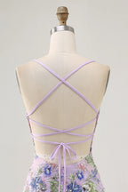 HEULORIA Floral Embroidered Sequin Bodycon Mini Dress with Sheer Mesh Cut-outs and Lace-Up Back ED-597