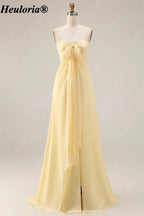HEULORIA Lemon Sorbet Draped Bridesmaid Dress with Convertible Straps ED-1109